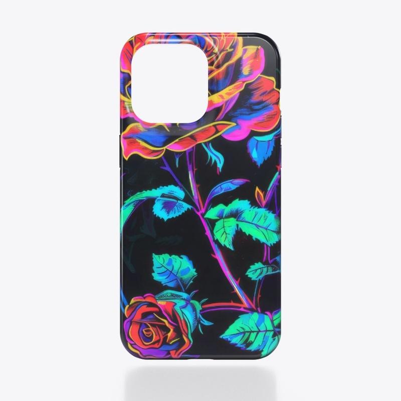 Neon and black abstract roses design