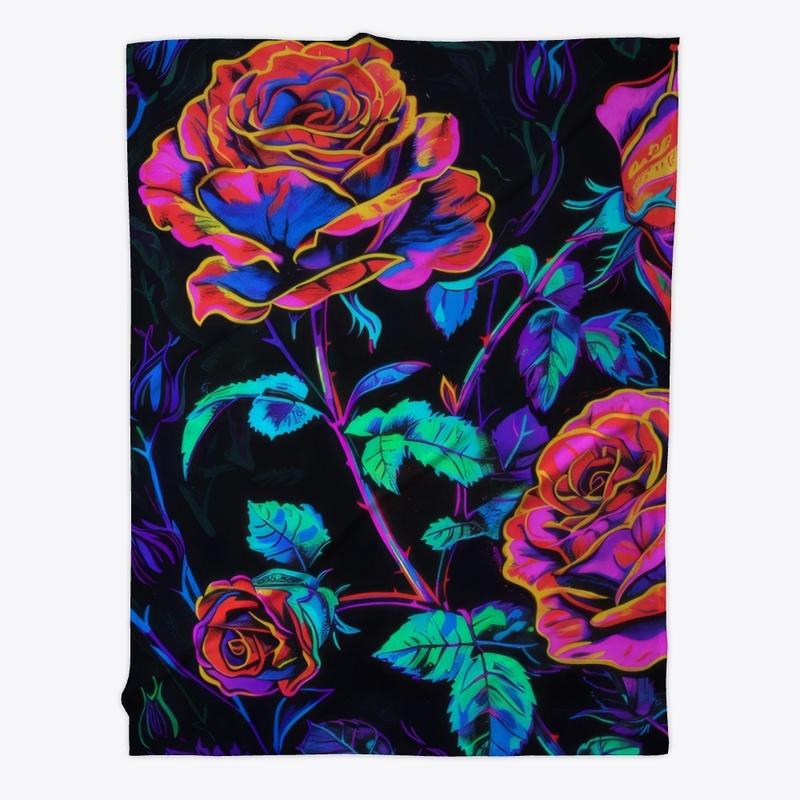 Neon and black abstract roses design