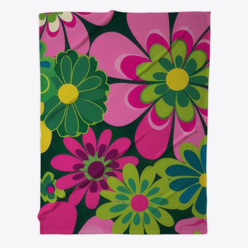 Pink & green retro groovy flower pattern