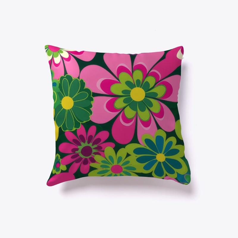 Pink & green retro groovy flower pattern