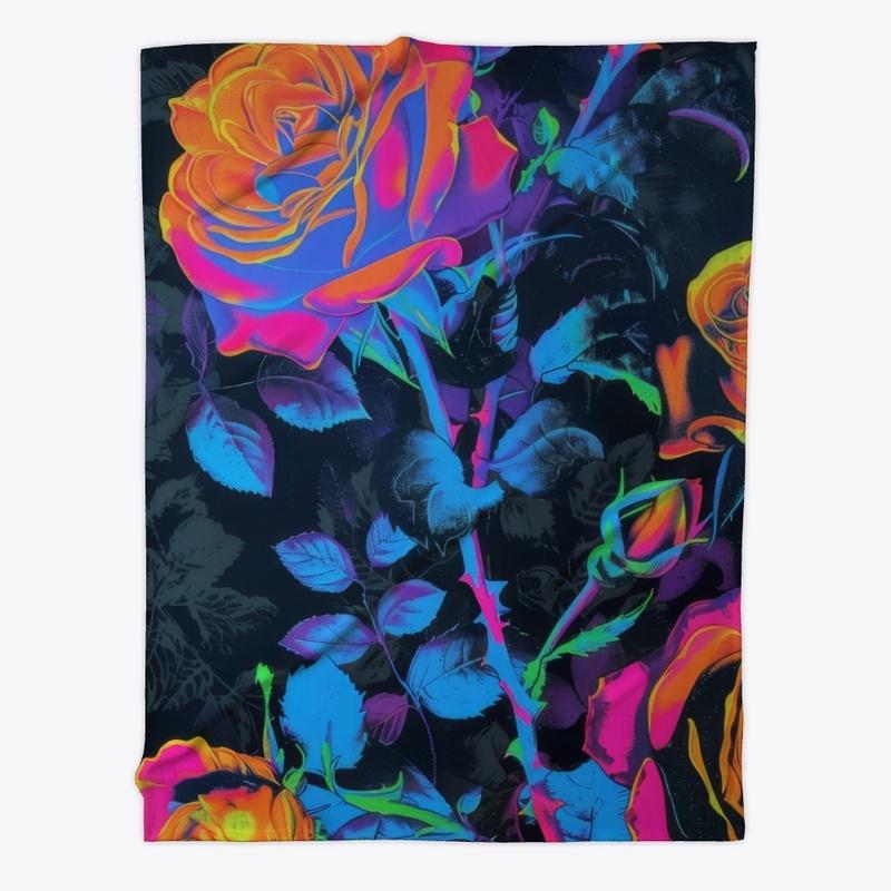 Neon and black abstract rose design