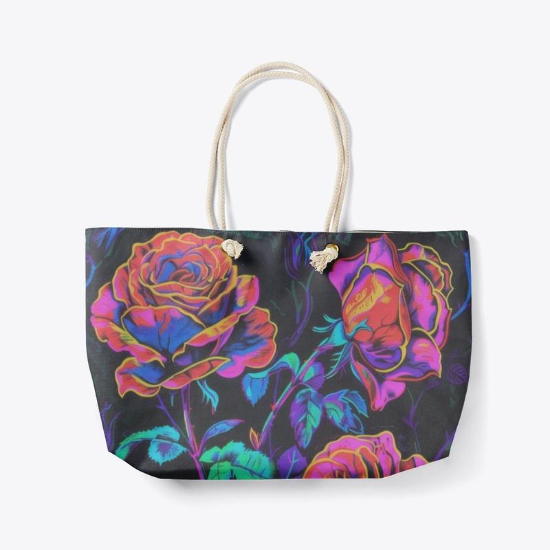 Neon and black abstract roses design