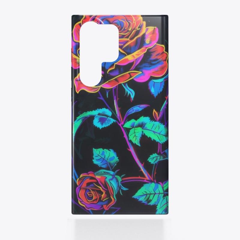 Neon and black abstract roses design