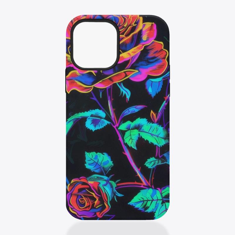 Neon and black abstract roses design